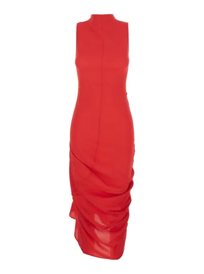 JACQUEMUS 'LA ROBE J' RED DRESS WITH J APPLICATION ON THE BACK AND RUFFLE DETAILS IN FABRIC WOMAN