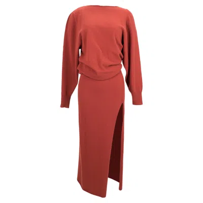 Jacquemus La Robe Jemaa Maxi Dress With Slit In Rust Wool In Red