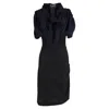 Jacquemus La Robe Madame Ribbon Detail Midi Dress In Navy Blue Wool In Blue