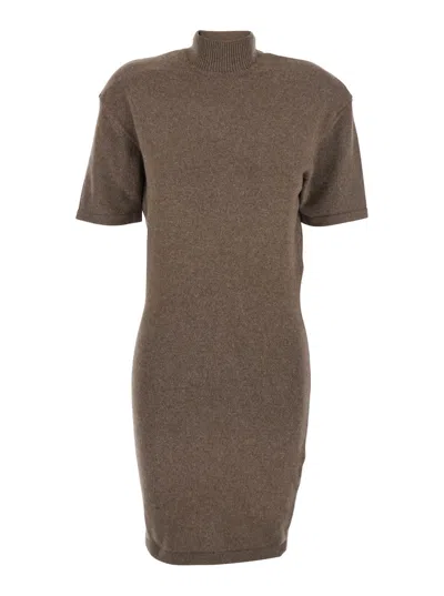 JACQUEMUS LA ROBE MAILLE CASTAGNA BROWN DRESS WITH HIGH RIBBED NECK IN WOOL WOMAN