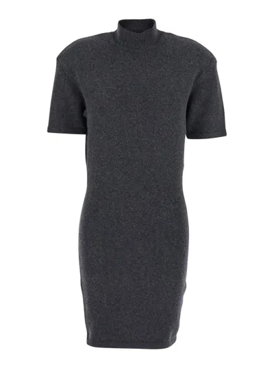 JACQUEMUS GREY HIGH NECK DRESS WITH BACK APPLICATION IN WOOL WOMAN