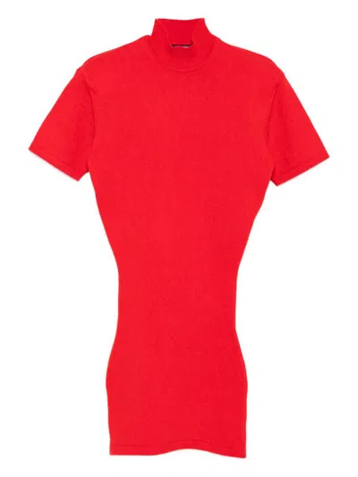 Jacquemus Turtleneck Short Sleeve Knee-length Dress In Red