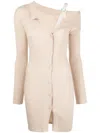 Jacquemus Asymmetric Ribbed-knit Minidress In Neutrals