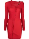 Jacquemus The Colin Asymmetric Long Sleeve Wool Blend Dress In Red