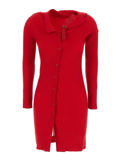 Jacquemus La Robe Maille Colin Mini Dress In Red Wool