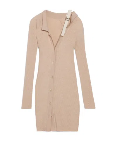 Jacquemus La Robe Maille Colin Ribbed Mini Dress In Nude