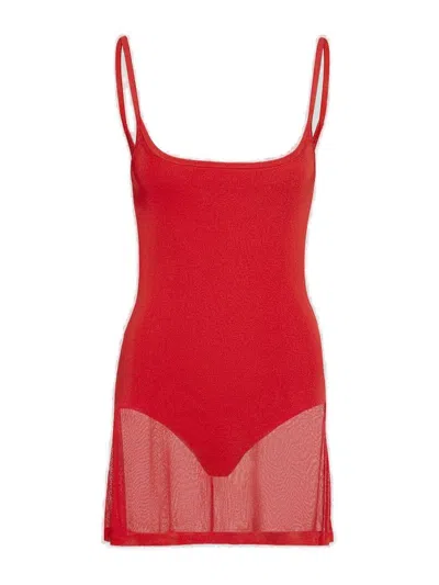 Jacquemus La Robe Maille Roupao Sheer Mini Dress In Red