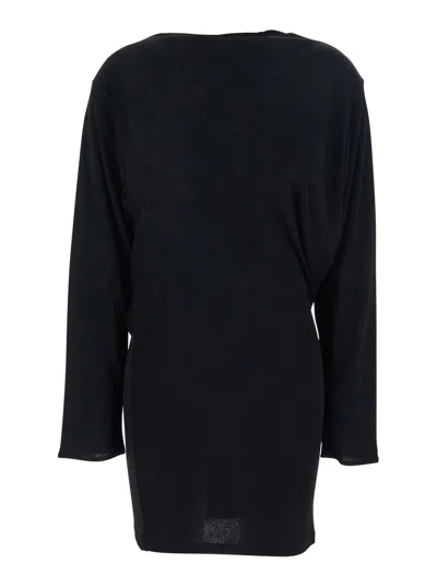 Jacquemus Black La Robe Mistral Crew Neck Dress With Long Sleeves And Open Back In Viscose Blend Women
