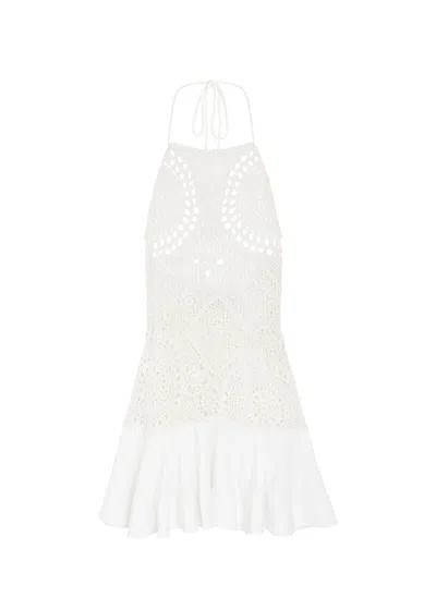 Jacquemus La Robe Napperon Courte Crochet Cotton Mini Dress In Yellow