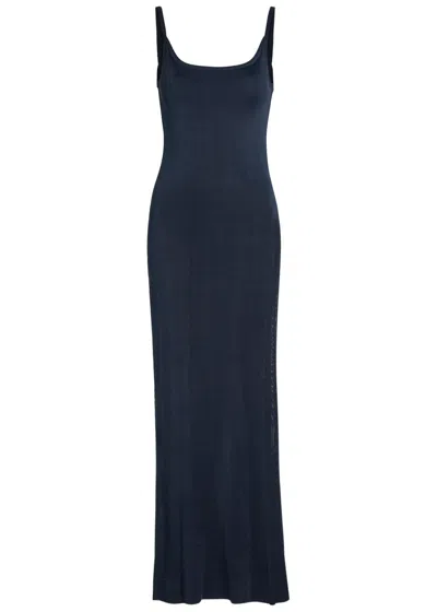 Jacquemus La Robe Nodo Pointelle-knit Maxi Dress In Blue