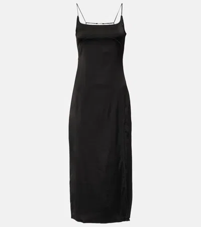 Jacquemus 'la Robe Notte' Midi Black Dress With Logo Detail And Split In Viscose Blend Woman