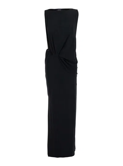 JACQUEMUS JACQUEMUS 'LA ROBE PEPLO' BLACK LONG DRESS WITH SQUARE NECK AND CUT-OUT DETAIL ON THE SIDE IN VISCOS