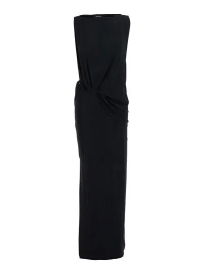 JACQUEMUS 'LA ROBE PEPLO' BLACK LONG DRESS WITH SQUARE NECK AND CUT-OUT DETAIL ON THE SIDE IN VISCOSE BLEND WO