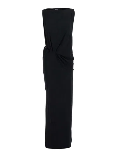 Jacquemus La Robe Peplo Black Long Dress With Square Neck And Cut-out Detail On The Side In Viscose Blend Woma
