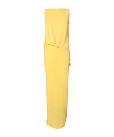 Jacquemus La Robe Peplo Longue Draped Long Dress In Yellow