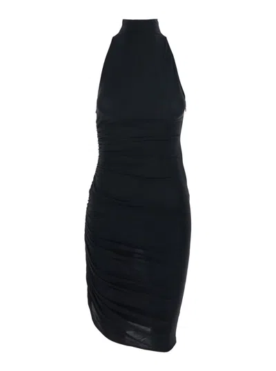 JACQUEMUS 'LA ROBE PIAZZA COURTE' BLACK DRESS WITH HIGH NECK AND RUFFLE DETAILS IN BLACK FABRIC