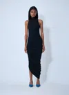 Jacquemus The Piazza Asymmetric Gathered Stretch-jersey Turtleneck Dress In Black