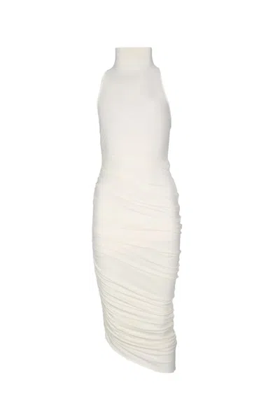 Jacquemus Asymmetric Hem Sleeveless High Neck Dress In White