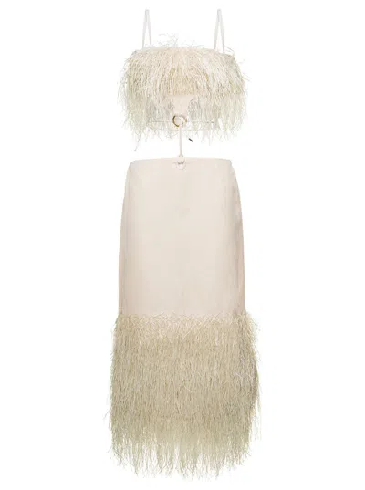 Jacquemus Raphia Cut-out Fringed Dress In Pink
