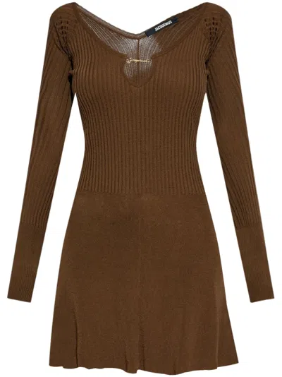 Jacquemus La Robe Ribbed Minidress In Brown