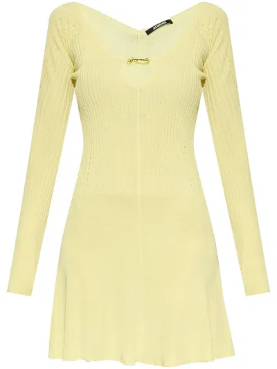 Jacquemus La Robe Ribbed Minidress In Yellow