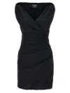Jacquemus Rita Draped Gathered Crepe De Chine Mini Dress In Black