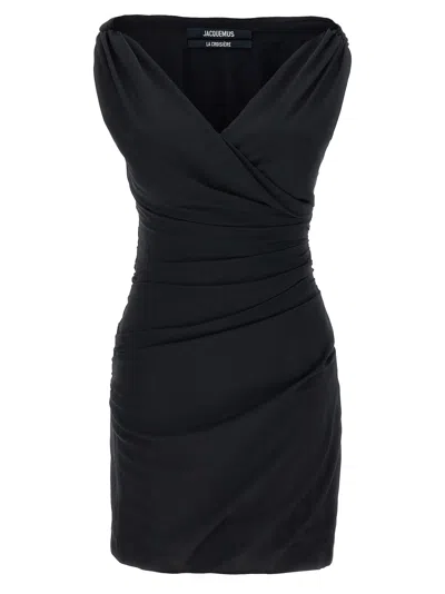 Jacquemus Rita Off-shoulder Mini Dress In Black