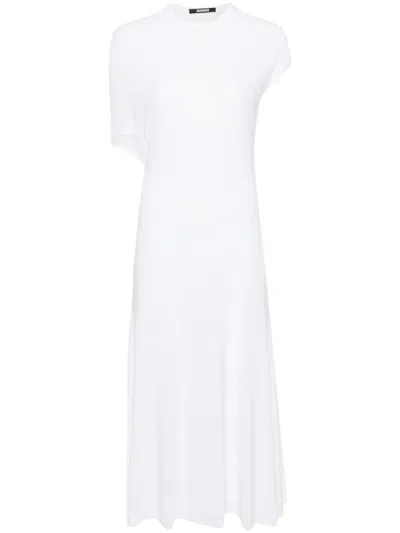 Jacquemus White Long Dress With Round Neck And Maxi Cut-out On The Rear In Viscose Blend Woman