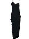 Jacquemus Saudade Open-back Ruched Twill Maxi Dress In Blue