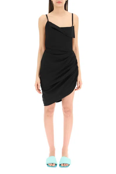 Jacquemus La Robe Saudade Asymmetrical Mini Dress In Black
