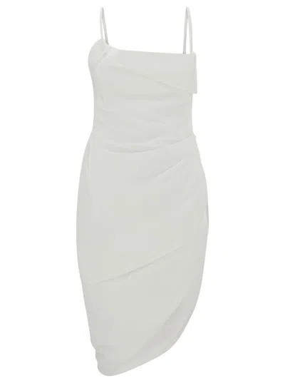 Jacquemus 'la Dressing Gown Saudade' Mini White Draped Dress In Viscose Blend Woman