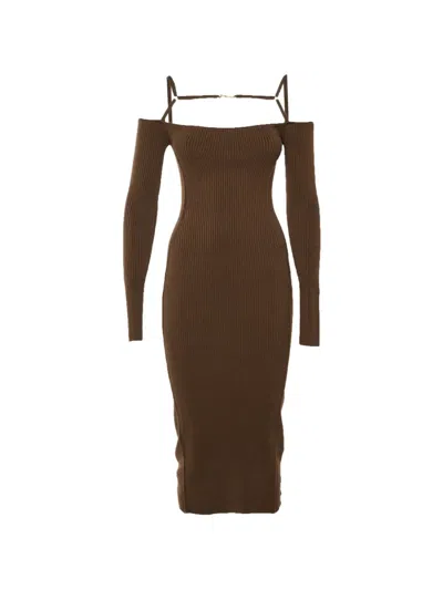 Pre-owned Jacquemus La Robe Sierra Cut-out Midi Dress In Brown