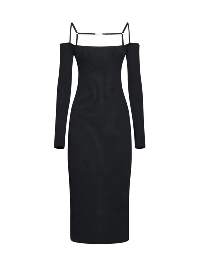 Jacquemus La Dressing Gown Sierra Midi Dress In Black
