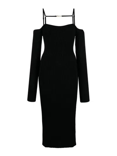 Jacquemus La Robe Sierra Ribbed Midi Dress In Black