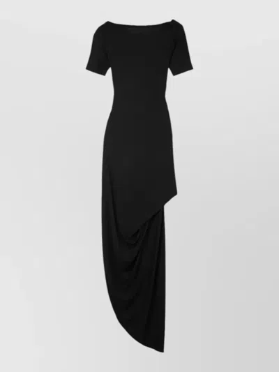 Jacquemus La Robe Sole Asymmetric Draped Long Dress In Black