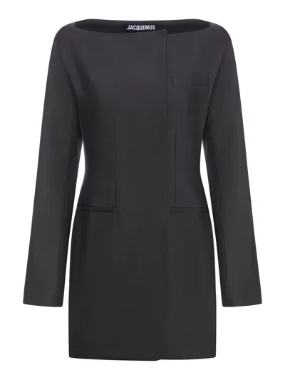 Jacquemus The Spalla Wool And Silk-blend Mini Dress In Black