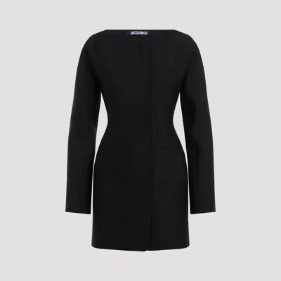 Jacquemus The Spalla Wool And Silk-blend Mini Dress In Black