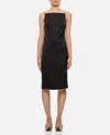 Jacquemus Spoglio High-neck Plunging-side Satin Dress In Black