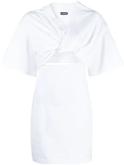 Jacquemus Bahia Twist-front Cutout Cotton Mini Dress In White