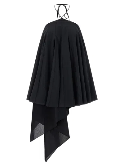 Jacquemus Courte Asymmetric Cotton-blend Crepon Halterneck Dress In Black