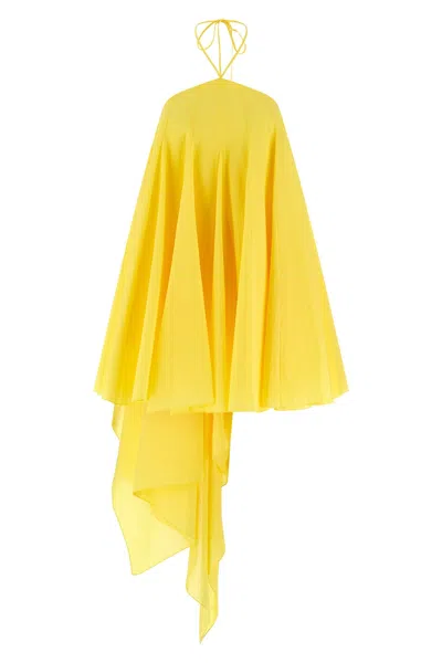 Jacquemus Courte Asymmetric Cotton-blend Crepon Halterneck Dress In Yellow