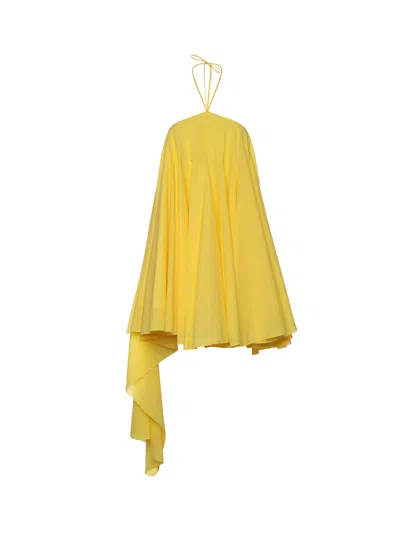 Jacquemus Courte Asymmetric Cotton-blend Crepon Halterneck Dress In Yellow