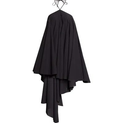 Jacquemus Courte Asymmetric Cotton-blend Crepon Halterneck Dress In Black