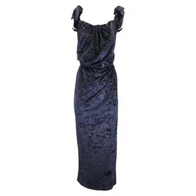 Pre-owned Jacquemus La Robe Velours Le Chouchou Long Asymetric Draped Dress In Navy Blue Velvet