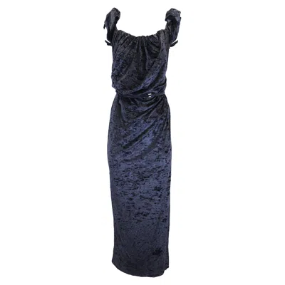 Jacquemus La Robe Velours Le Chouchou Long Asymetric Draped Dress In Navy Blue Velvet