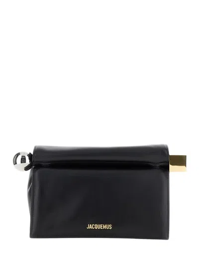 Jacquemus Black Clutch With Geometric Metal Detailing