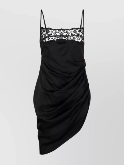 Jacquemus La Saudade Brodée Floral-lace Asymmetric Cotton Blend Dress In Black