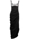 Jacquemus Embellished Neckline Ruched Spaghetti Straps In Black