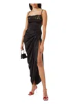 Jacquemus Embellished Neckline Ruched Spaghetti Straps In Black