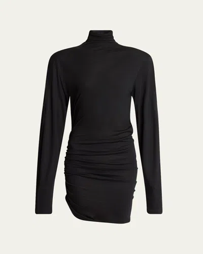 Jacquemus Short Dress With Asymmetric Hem And Ruched Detailing In Black